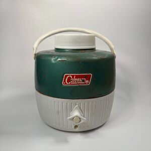 Vintage Coleman 1 Gallon Green Metal Water Cooler Jug - Denting & Rust,